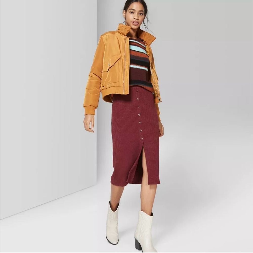 New Women's Button Front Rib Mini Skirt - Wild Fable Burgundy MED